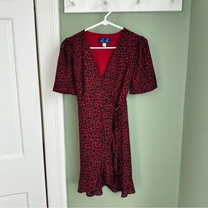 Francesca's Red and Black Leopard Wrap Mini Dress